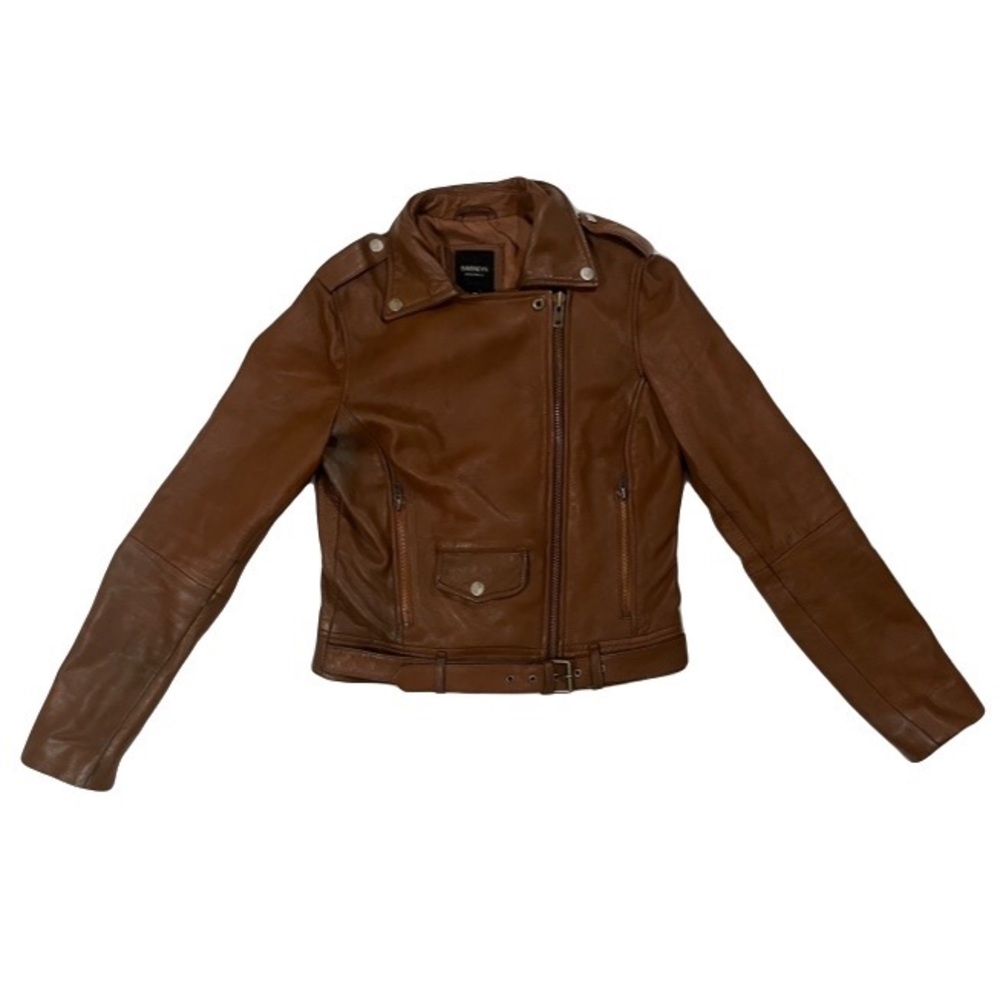 Barney’s distressed brown leather jacket